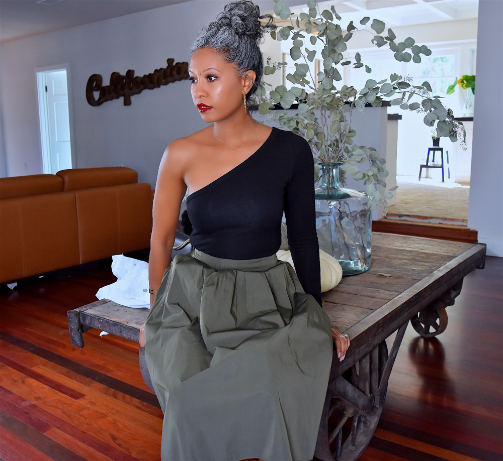 one shoulder top with skirt