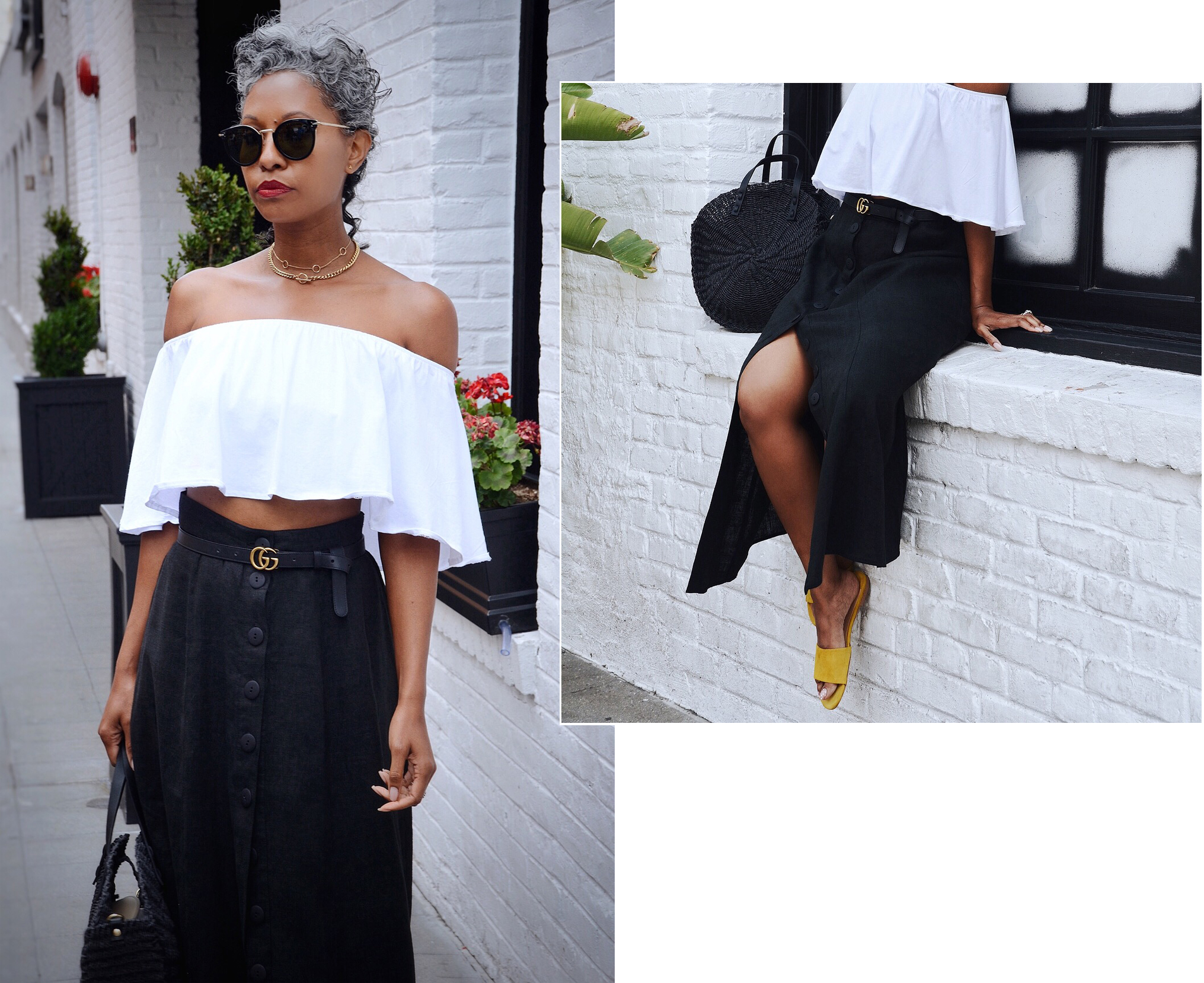 Vintage Skirt Alternations: To give my vintage skirt a makeover, I changed the buttons from mother of pearl to simple black; purchased buttons from International Silks and Woolens…my favorite notions shop in Los Angeles. I also had the waist taken in about 1 ½”